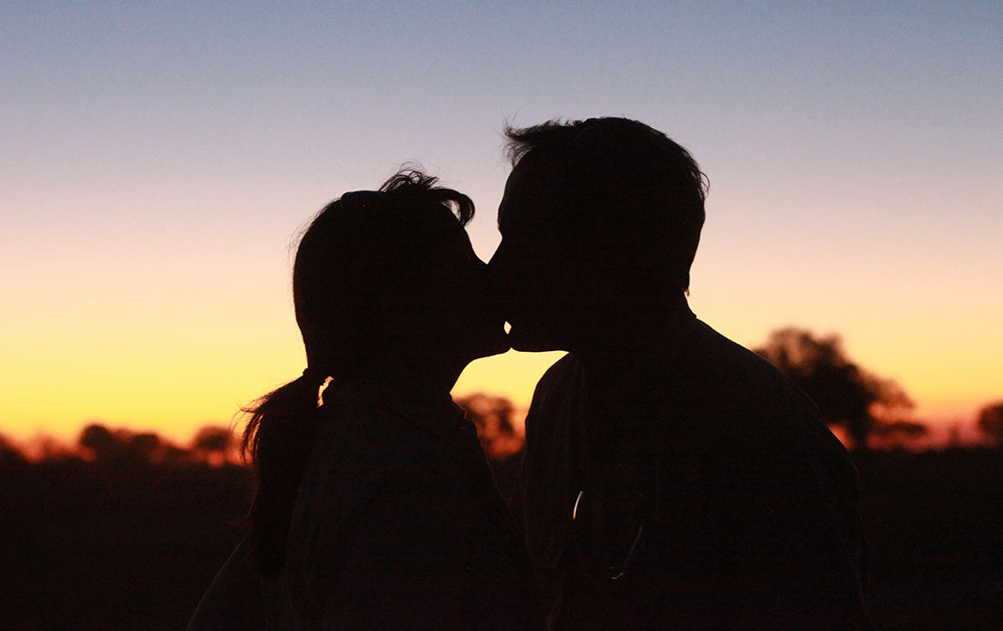 Silhouetted kiss
