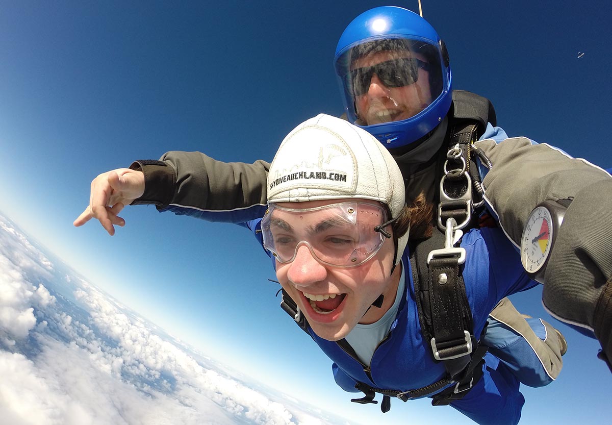 Sammy skydiving in New Zealand