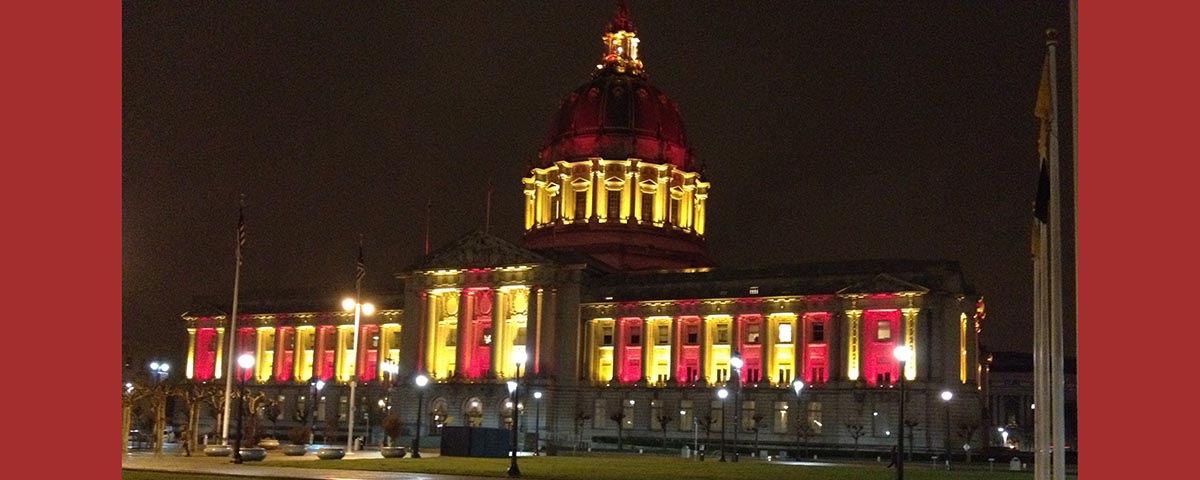 San Francisco City Hall in SF 49ers colors