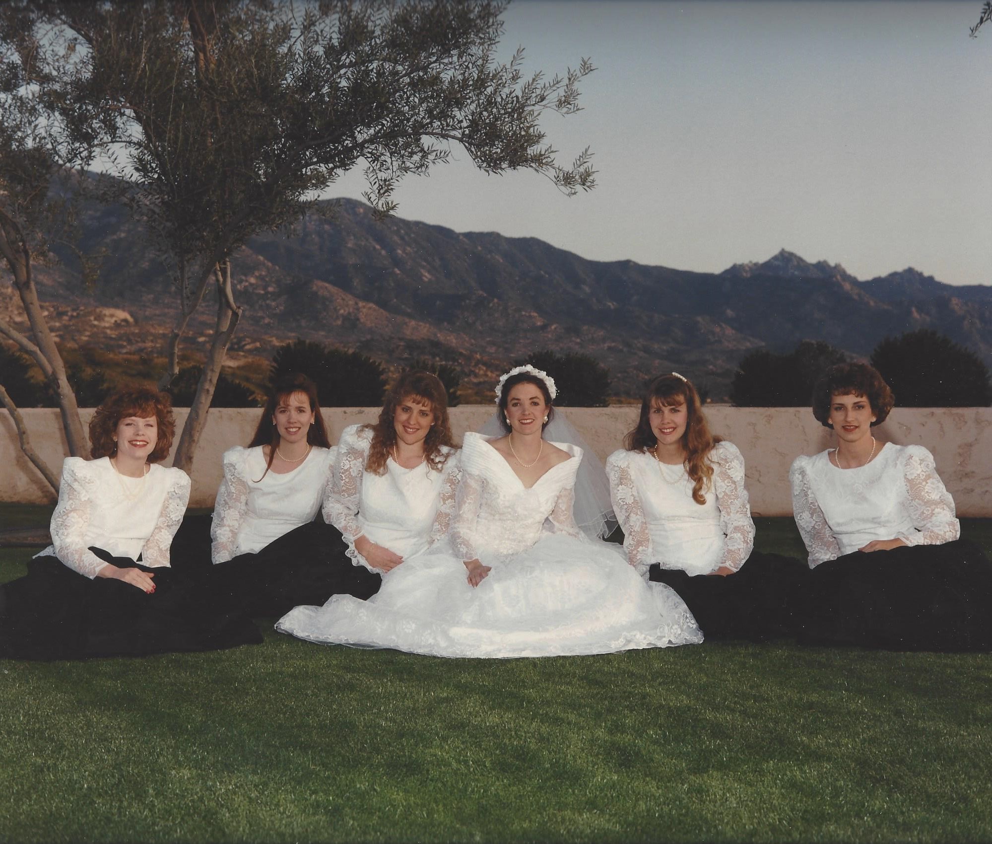 Bridesmaids with mountains as background