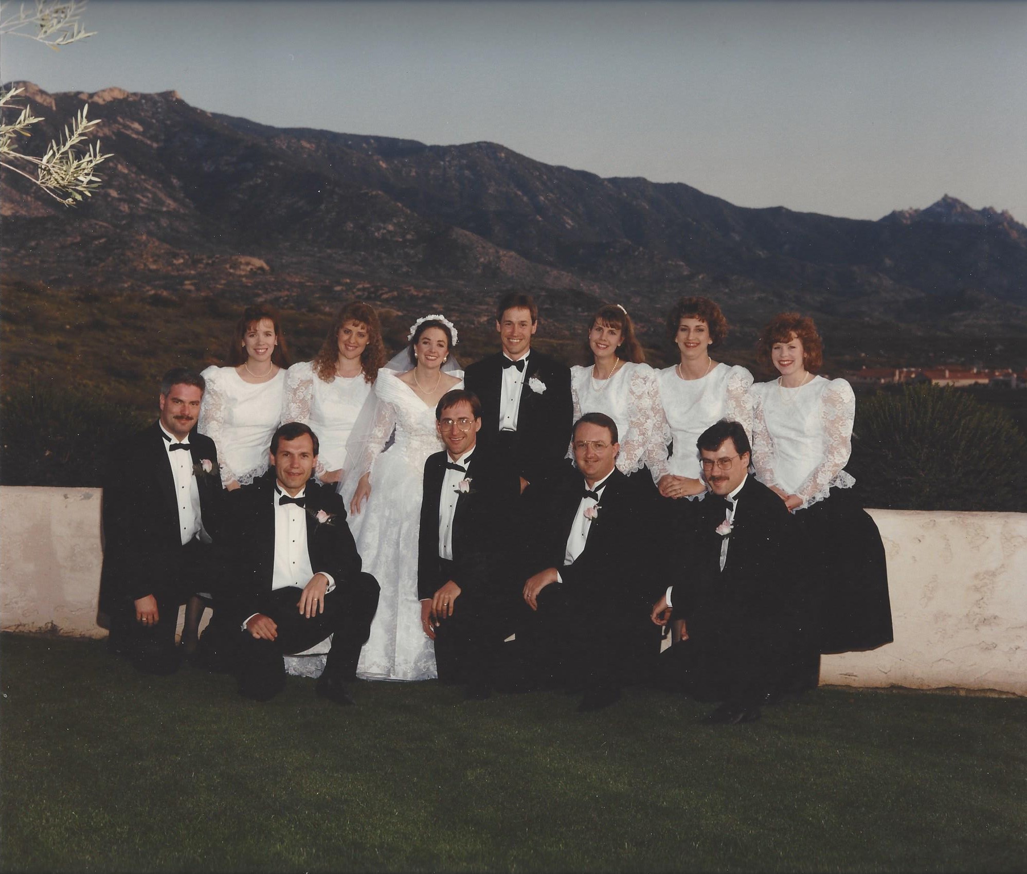 TWedding party with mountains as background